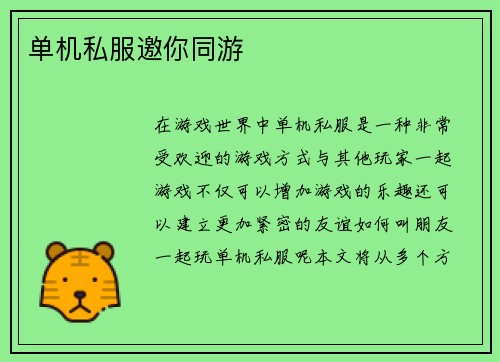 单机私服邀你同游